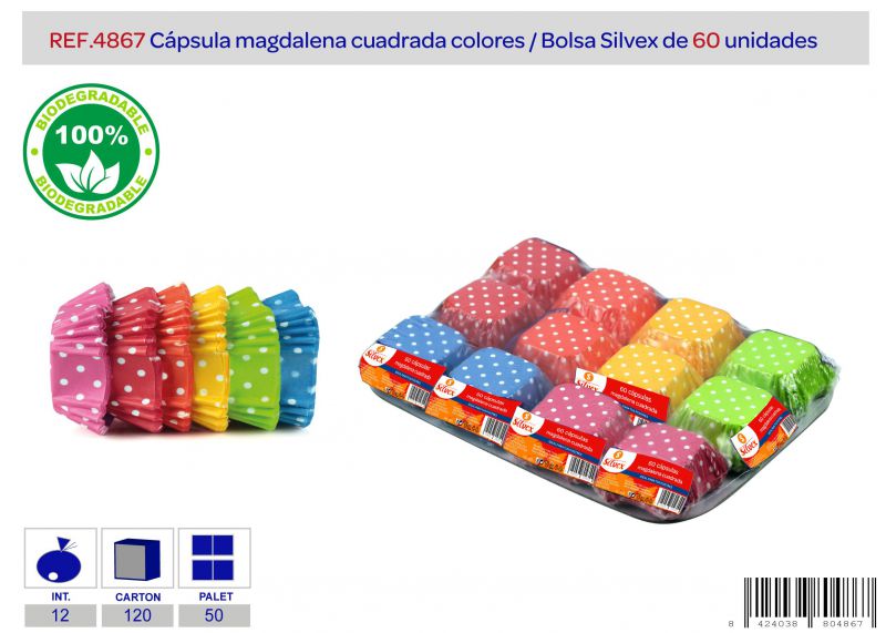 lote de 60 capsula madalena cuadrada colores