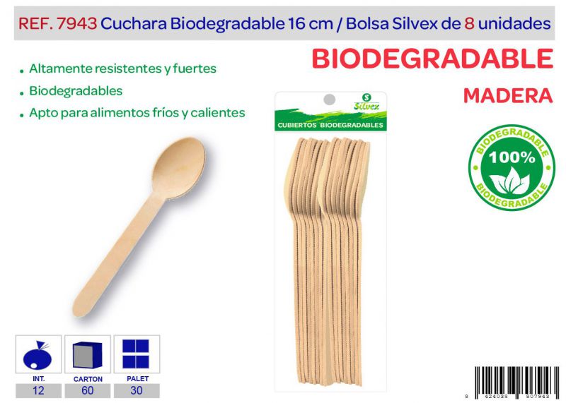 cuchara biodegradable lote de 8 madera