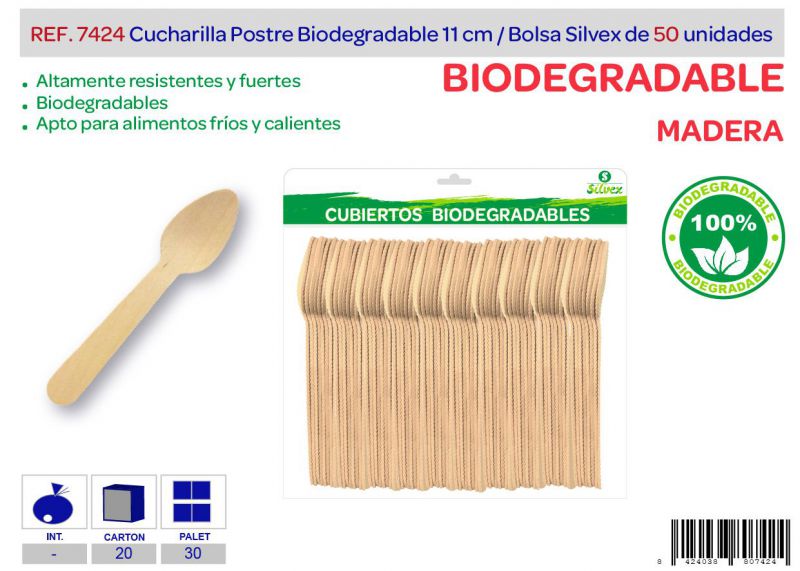 cucharilla postre biodegradable lote de 50 madera
