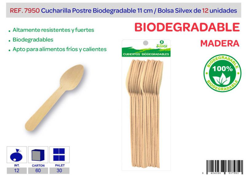 Cucharilla postre biodegradable lote de 12 madera