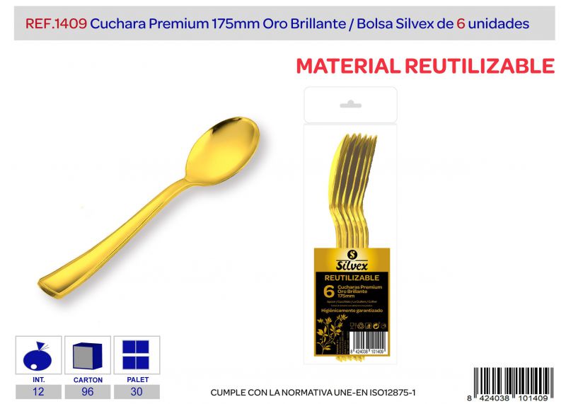 cuchara premium reutilizable oro brillante l.6