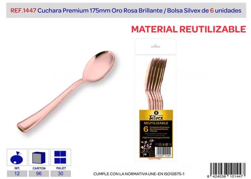 cuchara premium reutilizable oro rosa brillante l.6