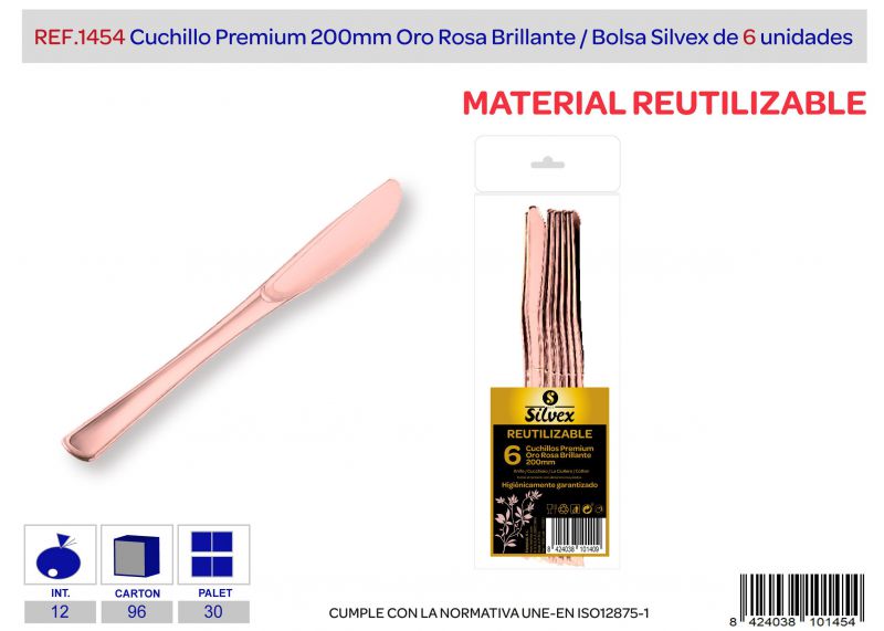 cuchillo premium reutilizable oro rosa brillante l.6