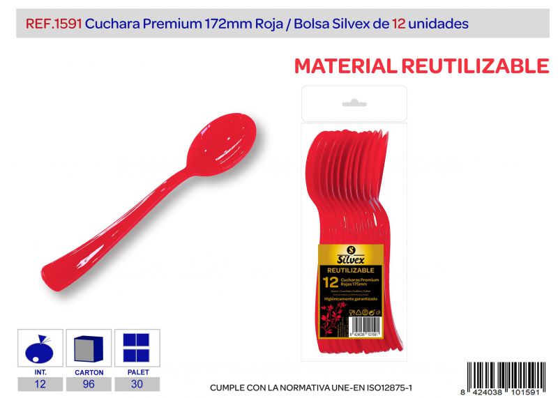 Cuchara premium reutilizable rojo brillante l.12