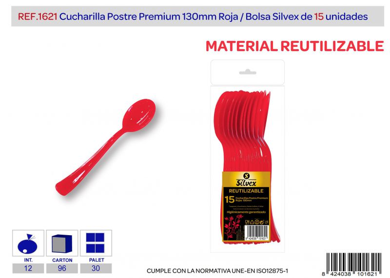cucharilla postre premium reutilizable rojo brillante l.15