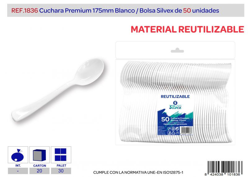 cuchara premium reutilizable blanco l.50