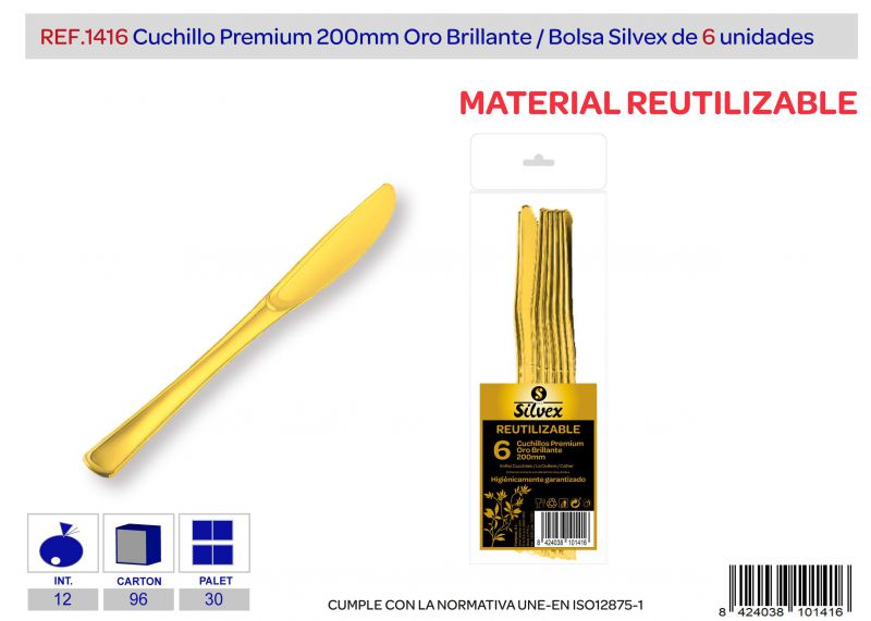 cuchillo premium reutilizable oro brillante l.6