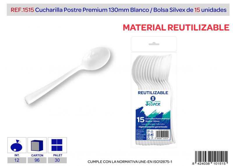 cucharilla postre premium reutilizable blanco l.15