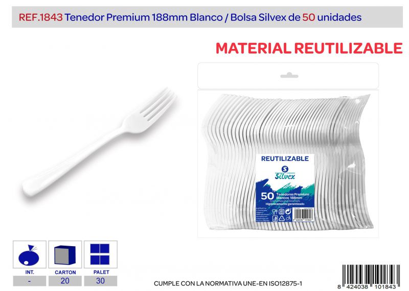 tenedor premium reutilizable blanco l.50