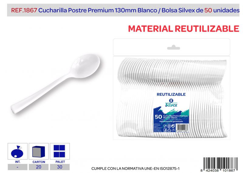 cucharilla postre premium reutilizable blanco l.50