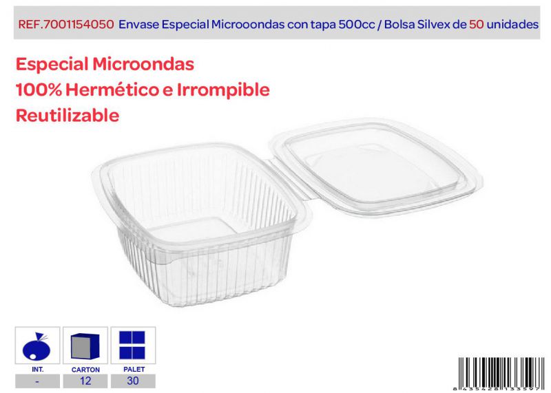GPP500 - 600uds. Envase Microondas Tapadera Independiente 500cc