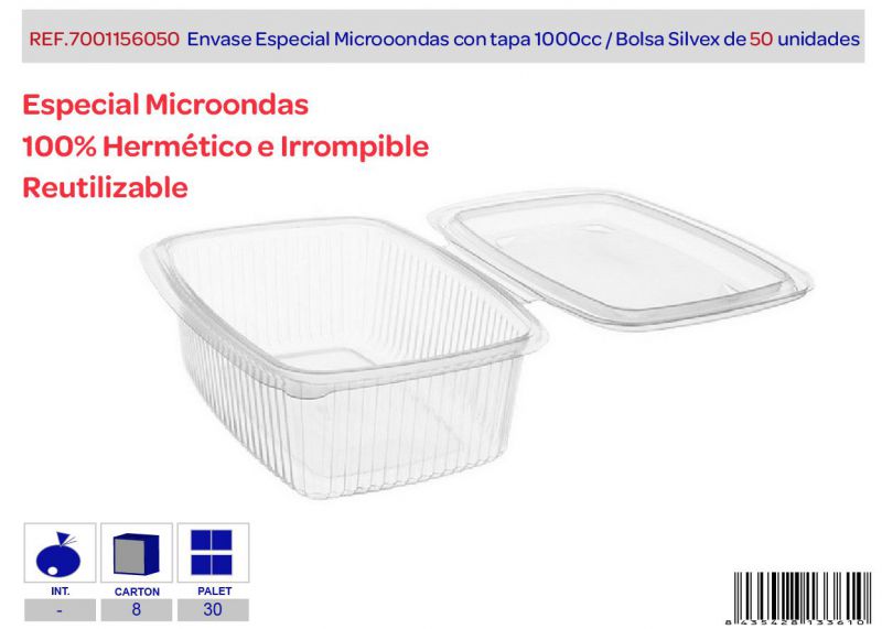 recipiente con tapa especial microondas 1000cc l.50