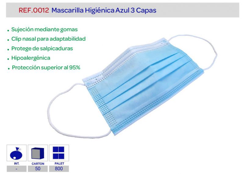 mascarilla higiénica azul 3 capas