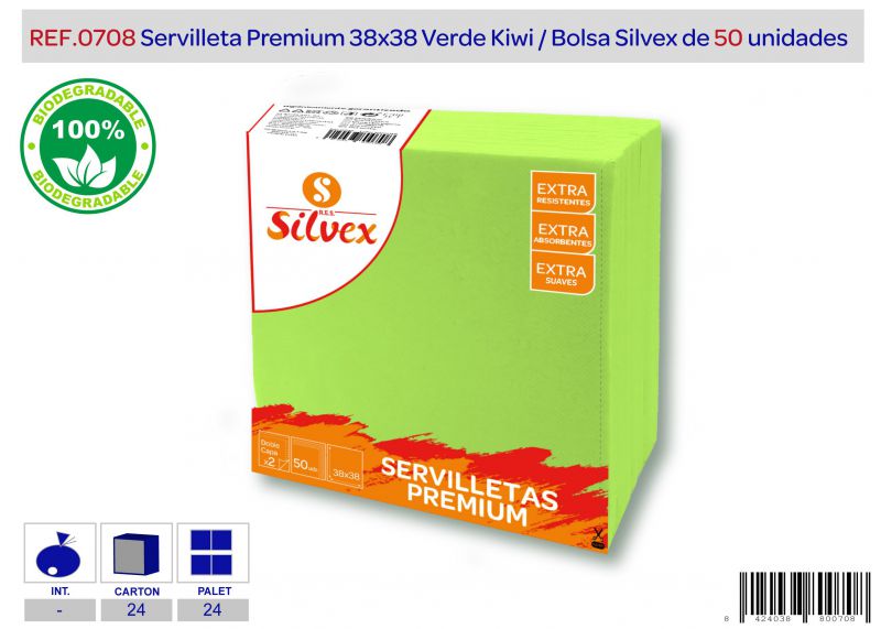 servilletas premium 38x38 cm verde kiwi lote de 50