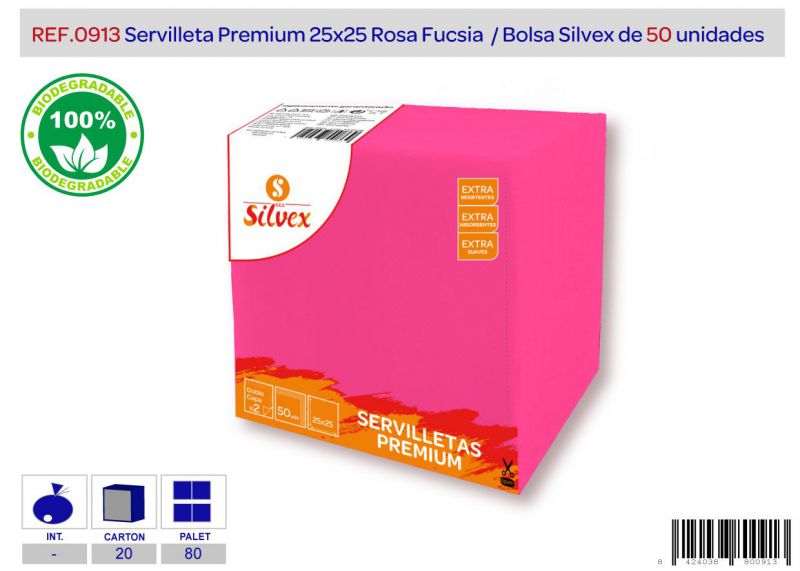 servilletas premium 25x25 cm rosa fucsia lote de 50