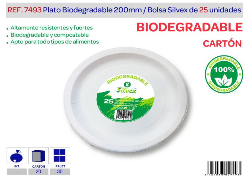 Plato biodegradable 200mm lote de 25 carton