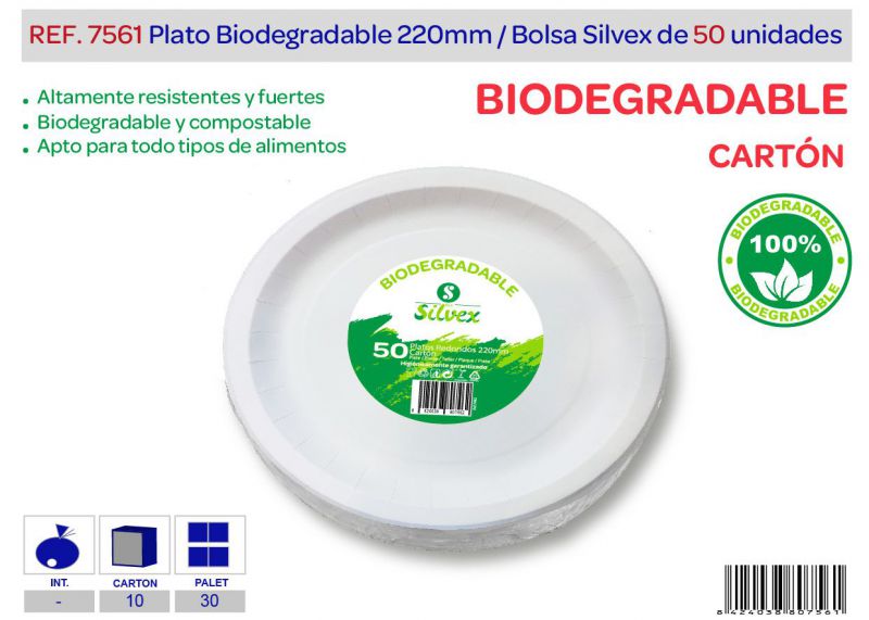 plato biodegradable 220mm lote de 50 carton