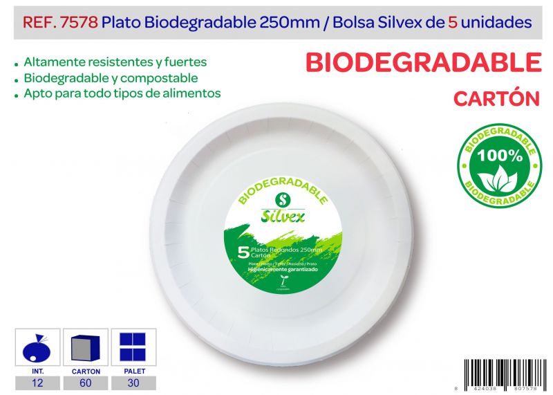 plato biodegradable 250mm lote de 5 carton
