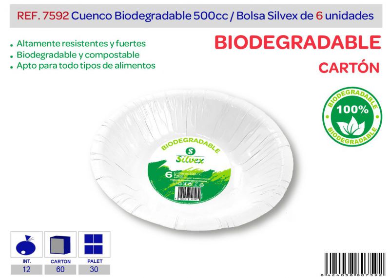 cuenco biodegradable 500cc lote de 6 carton