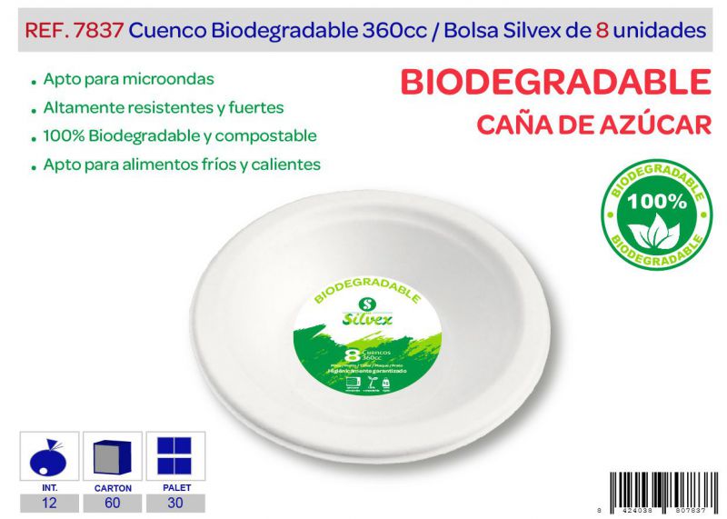 cuenco biodegradable 360 cc lote de 8 caña de azúcar