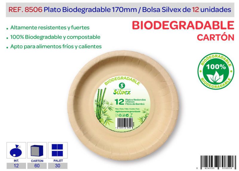 plato biodegradable 170mm lote de 12 carton natural