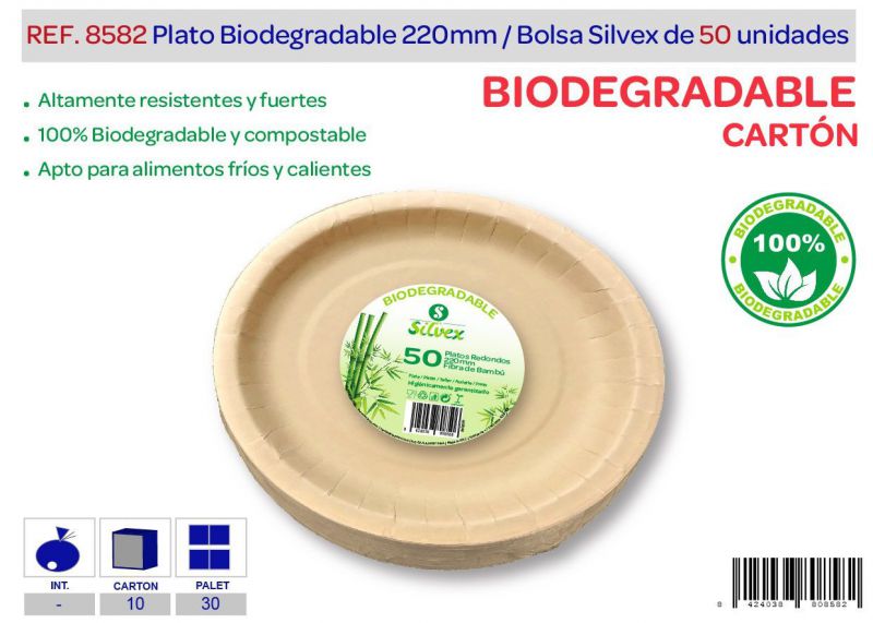 Plato biodegradable 220mm lote de 50 carton natural