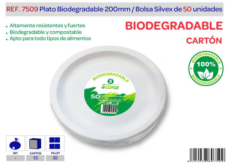 plato biodegradable 200mm lote de 50 carton