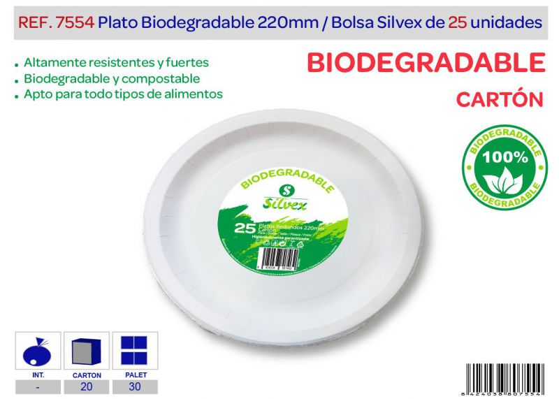 Plato biodegradable 220mm lote de 25 carton