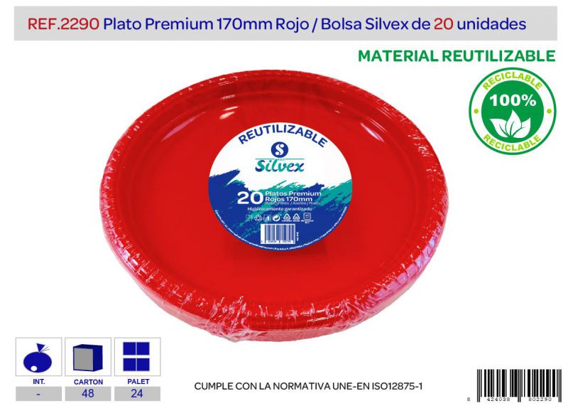 plato premium reutilizable 170mm rojo l,20