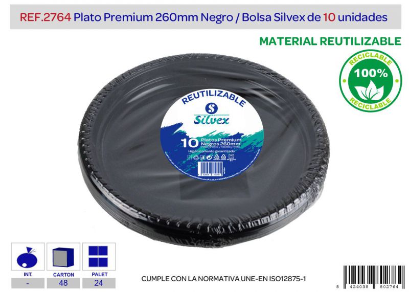 plato premium reutilizable 260mm negro l,10