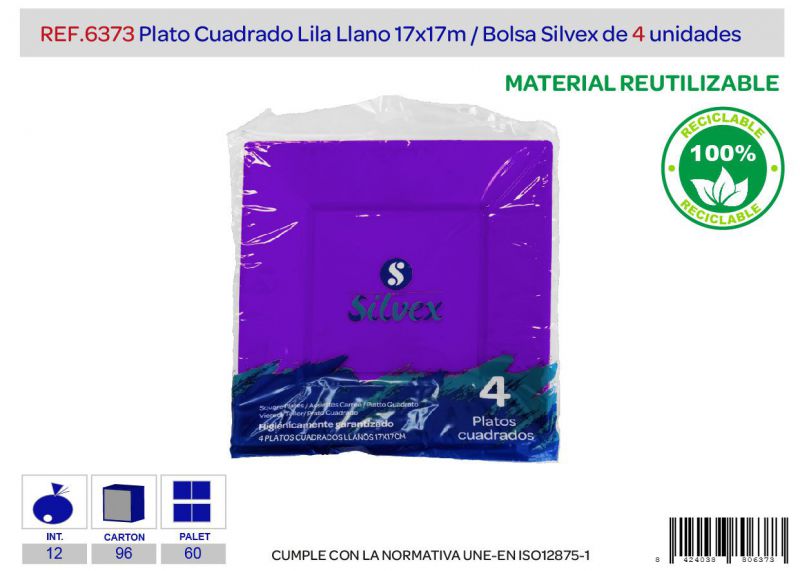plato cuadrado reutilizable 170x170mm lila l.4