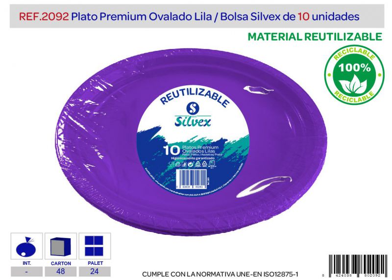 plato premium reutilizable ovalado lila l,10
