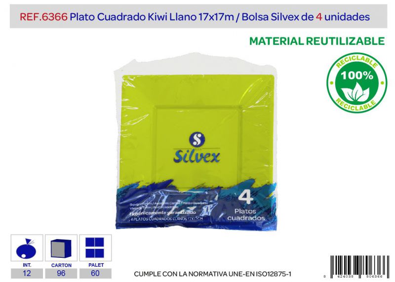 plato cuadrado reutilizable 170x170mm kiwi l.4