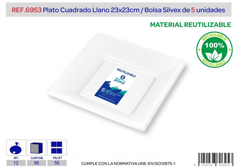 plato cuadrado reutilizable 230x230mm blanco l.5