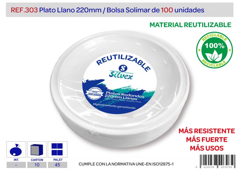 plato reutilizable 220mm llano lote de 100 alta calidad