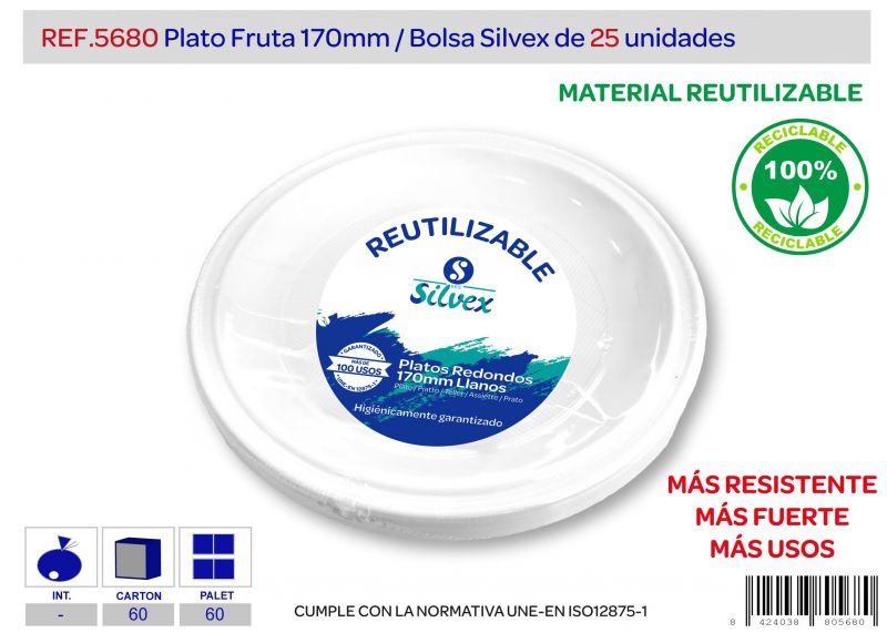 Plato reutilizable 170mm llano lote de 25 alta calidad
