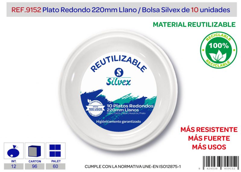 plato reutilizable 220mm lote de 10 alta calidad