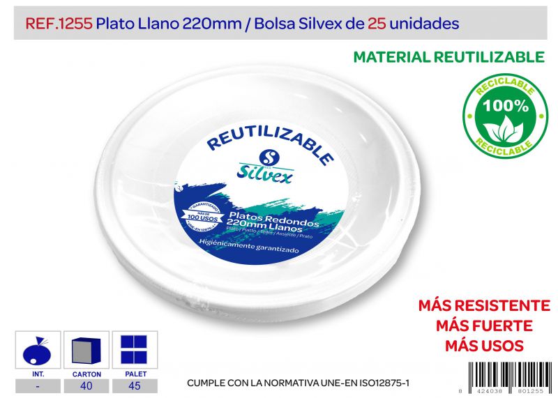 plato reutilizable 220mm lote de 25 alta calidad
