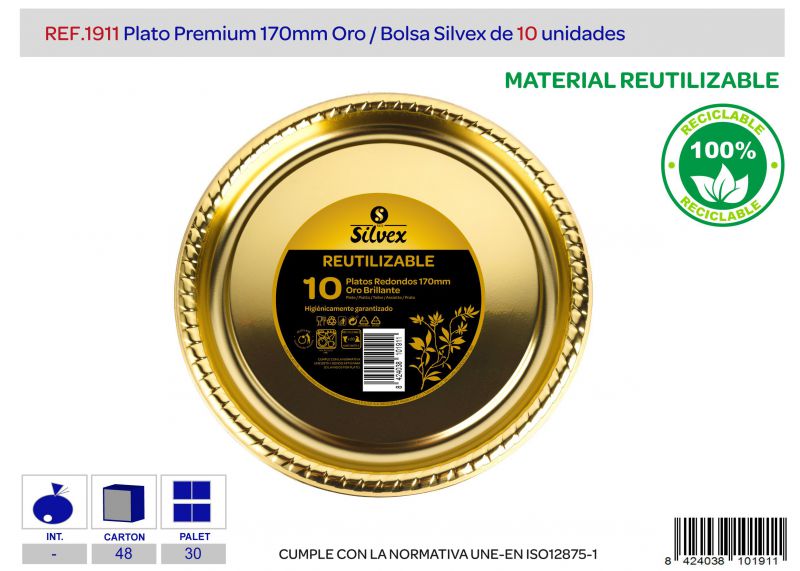 plato premium reutilizable 170mm oro l.10