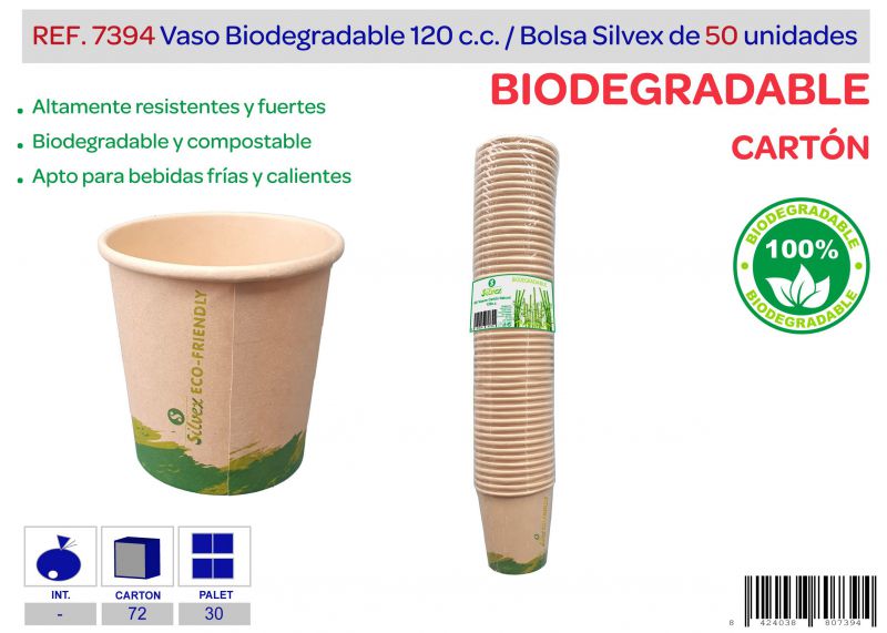 vaso biodegradable 120 cc lote de 50 carton natural