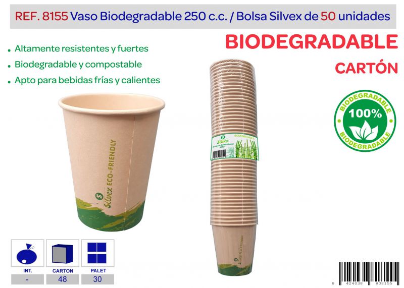 vaso biodegradable 250 cc lote de 50 carton natural