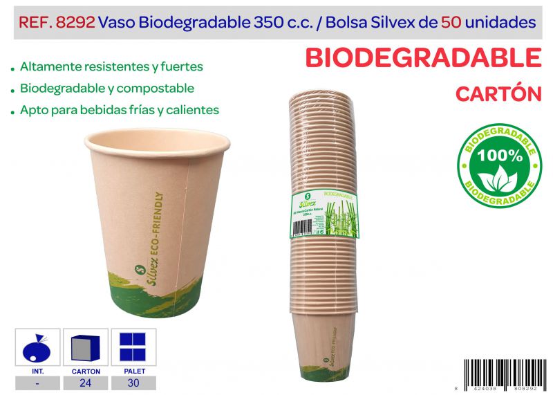 vaso biodegradable 350 cc lote de 50 carton natural