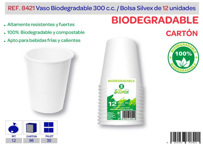 Vaso biodegradable 300 cc lote de 12 cartón