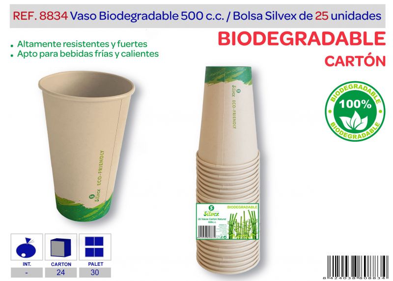 vaso biodegradable 500 cc lote de 25 carton natural