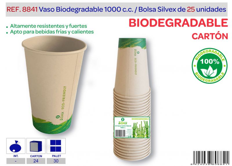 vaso biodegradable 1000 cc lote de 25 carton natural