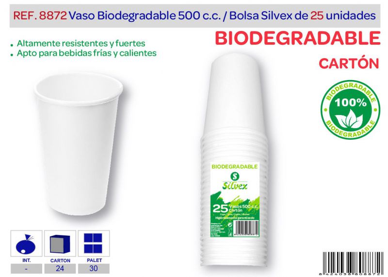 Vaso biodegradable 500 cc lote de 25 cartón
