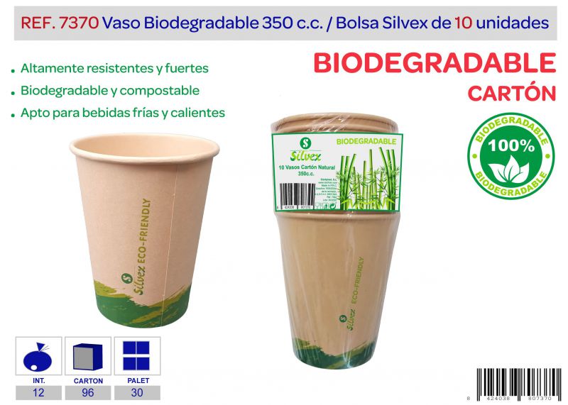 vaso biodegradable 350 cc lote de 10 carton natural