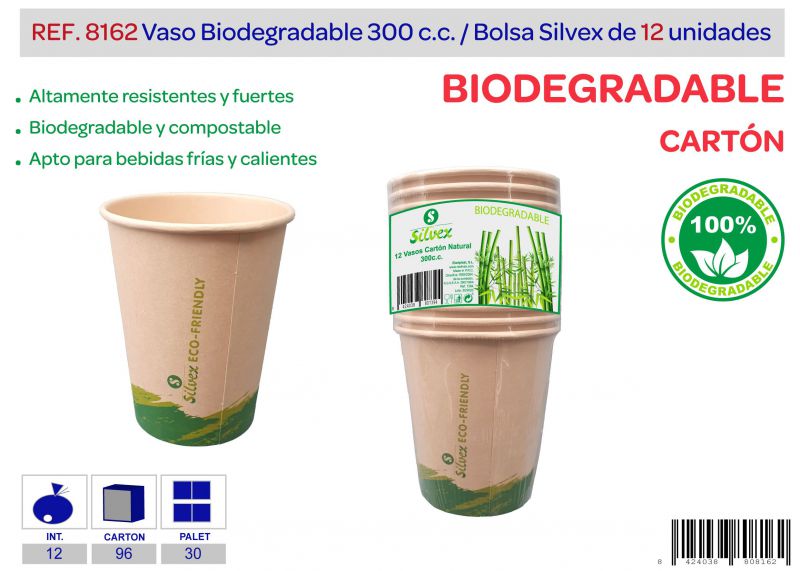 vaso biodegradable 300 cc lote de 12 carton natural