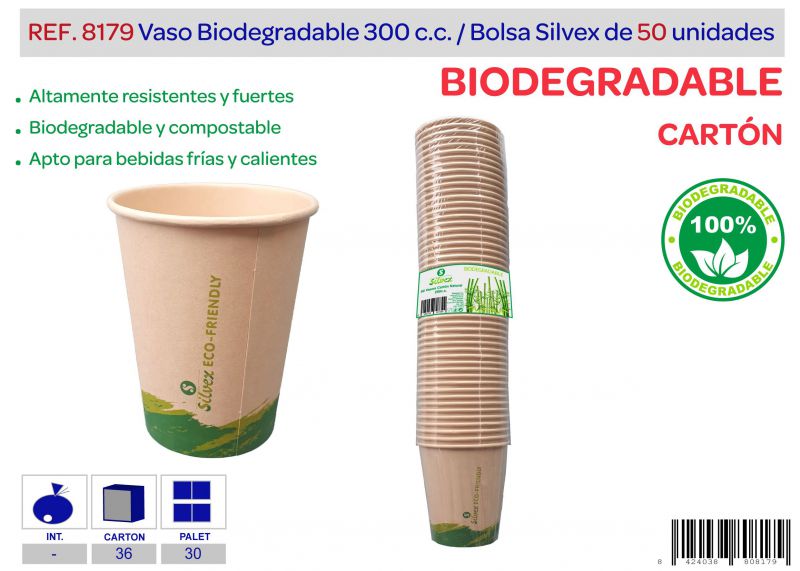vaso biodegradable 300 cc lote de 50 carton natural