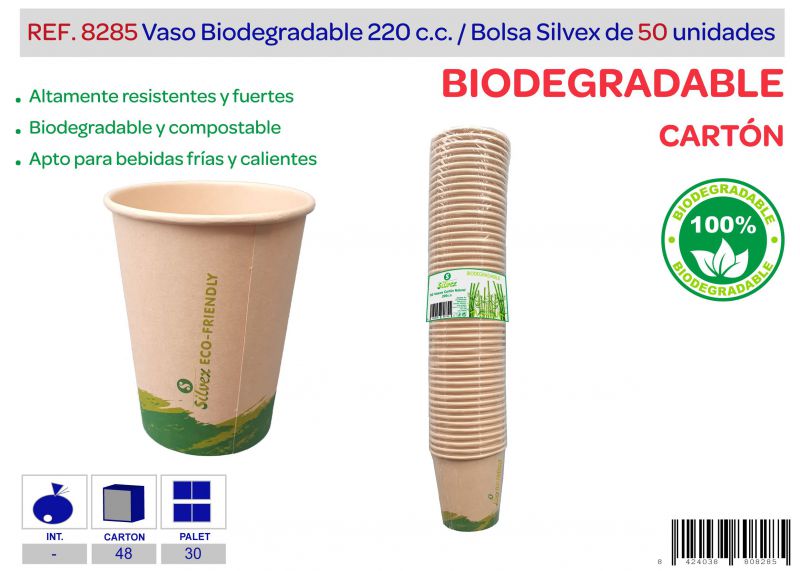vaso biodegradable 220 cc lote de 50 carton natural